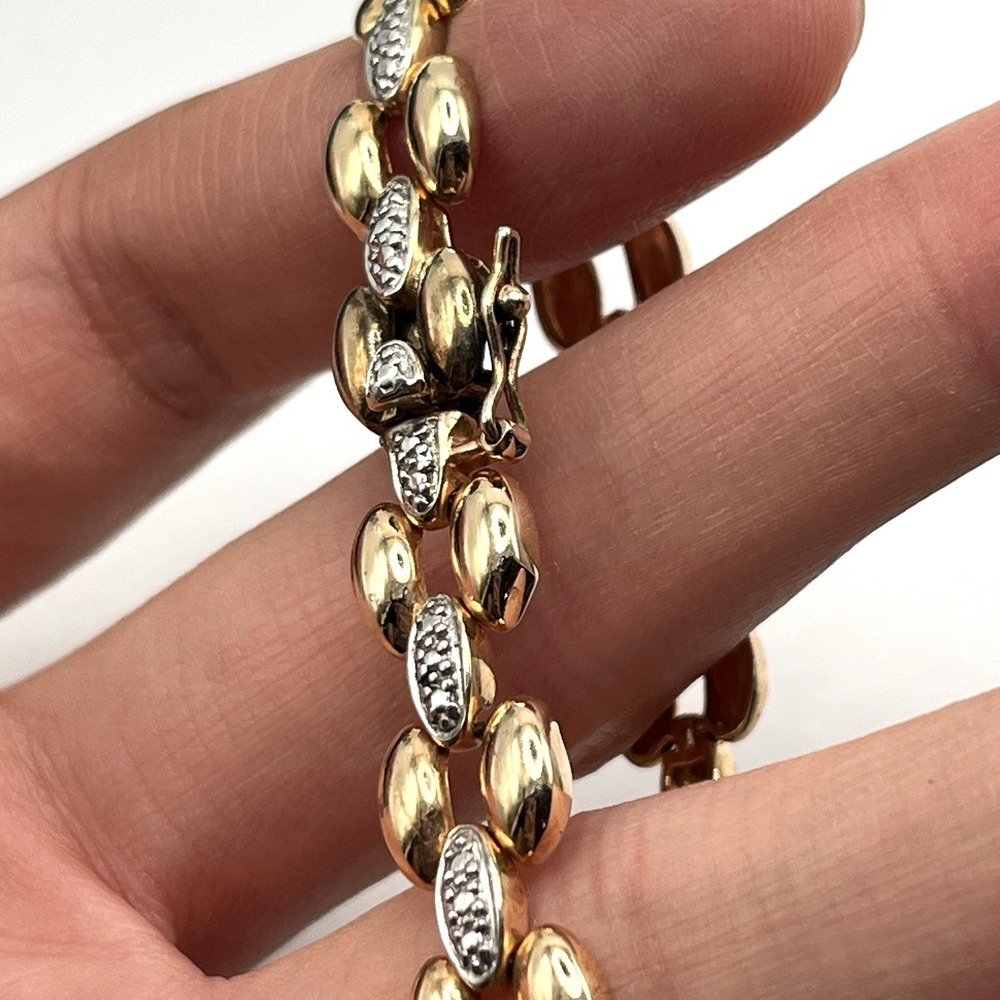 Vintage Ross Simons Panther Link Bracelet Gold Over 925 Sterling Vermeil 6.5" - Picture 2 of 6